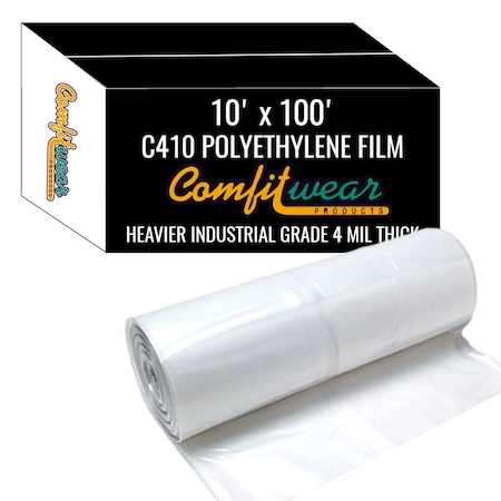 Comfitwear Polyurethane Film Heavier Industrial Strength Clear 10' x 100' Heavy Duty 4 Mil Thick Plastic Sheet C410